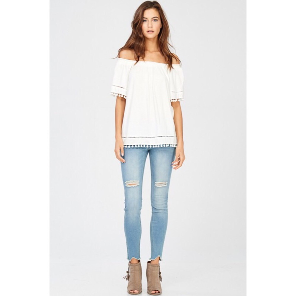 >>LAST<< Paula Pom Off The Shoulder Top - Ivory - Picture 3 of 4